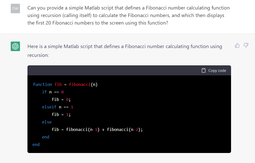 Matlab Fibonacci, part 1